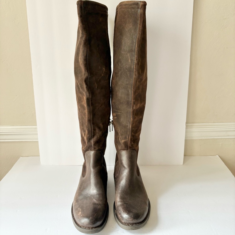 Born Borman Brown Suede Leather Knee High Boots - Picture 3 of 8